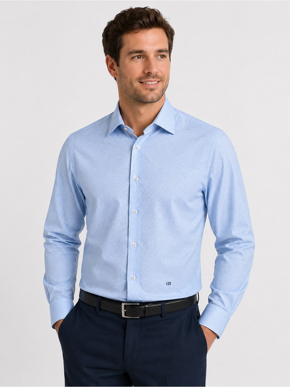 Carolina Herrera CH Blue Dress Shirt Cotton Button Up Men 16 Quiet Luxury